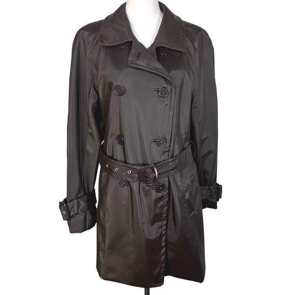 THE FRENCH SHOPPE Vintage Womens Medium Brown Belted Double Breasted Trench Coat